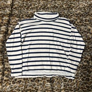 J. Crew Navy and Cream Striped Cotton Sweater